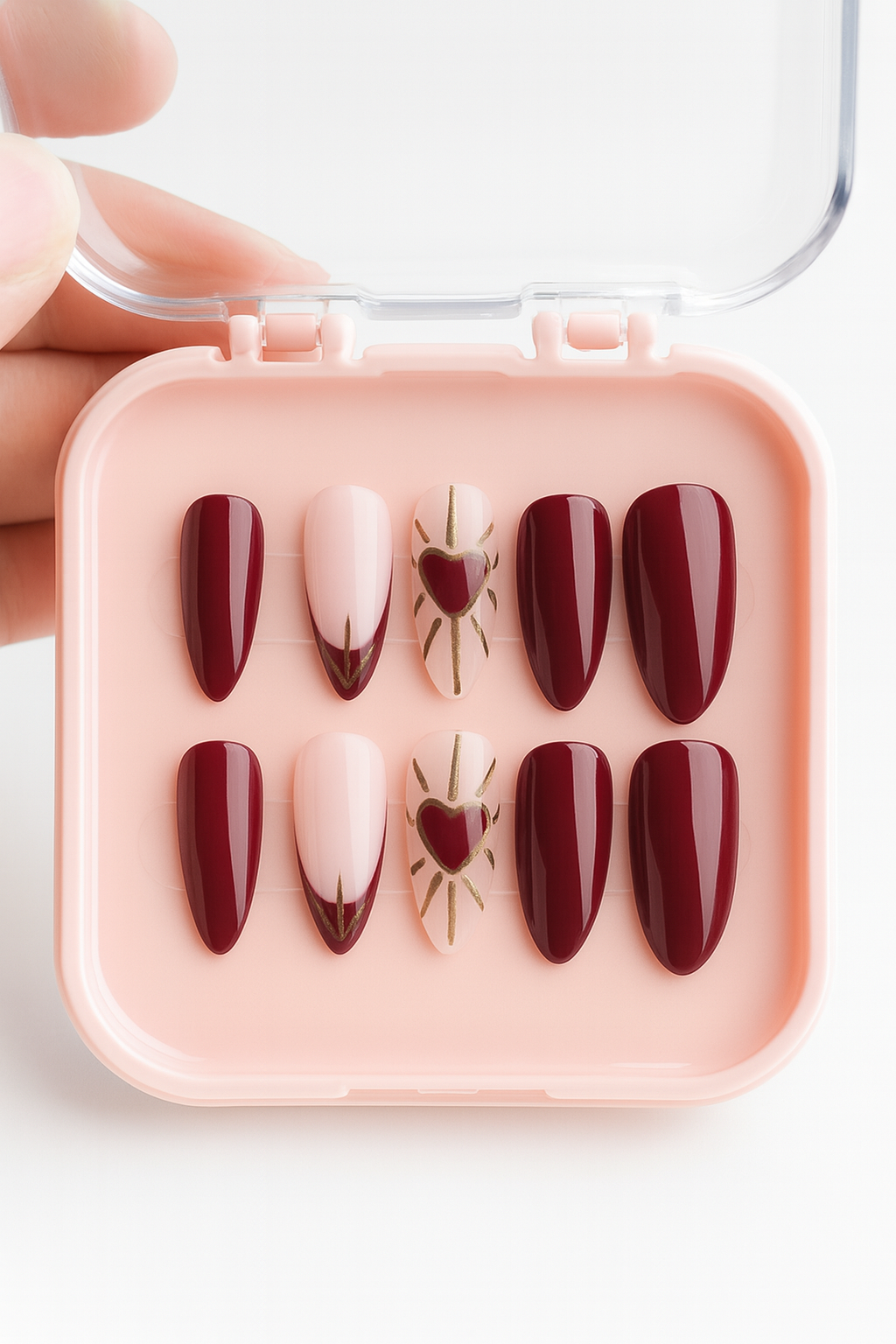 Burgundy Love Aura Press-On Nails Almond Shape